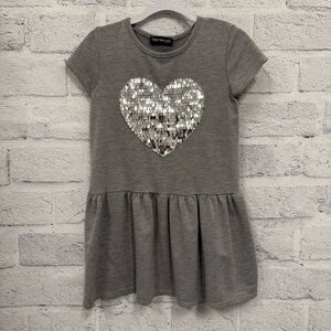 Bloomie’s Girls Gray Sequin Heart Kids Casual Dress Size 6